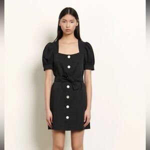 Sandro Paris Puff sleeve Belted Dress size 1/FR 36/US 4 Black